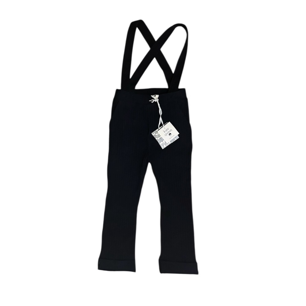 3t Kate Quinn Black Cuffed Suspender Pant Ribbed Organic Cotton Toddler Girl Boy